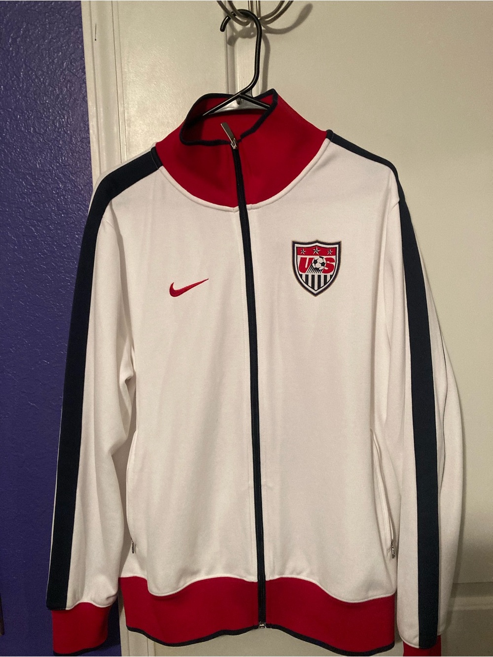 Nike White Red and Navy USA Crest Performance Jacket
